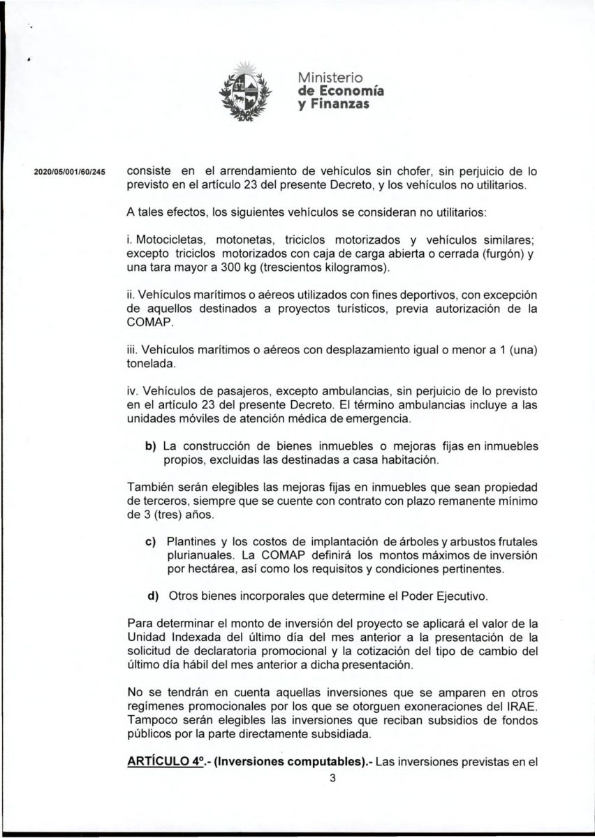 Hoja 3/15 del decreto MEF 172 de 30 de setiembre 2020