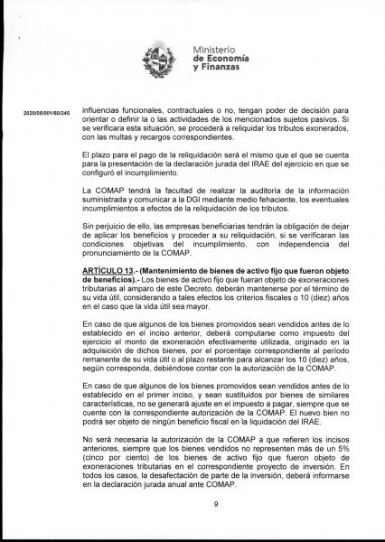 Hoja 9/15 del decreto MEF 172 de 30 de setiembre 2020