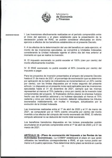 Hoja 11/15 del decreto MEF 172 de 30 de setiembre 2020