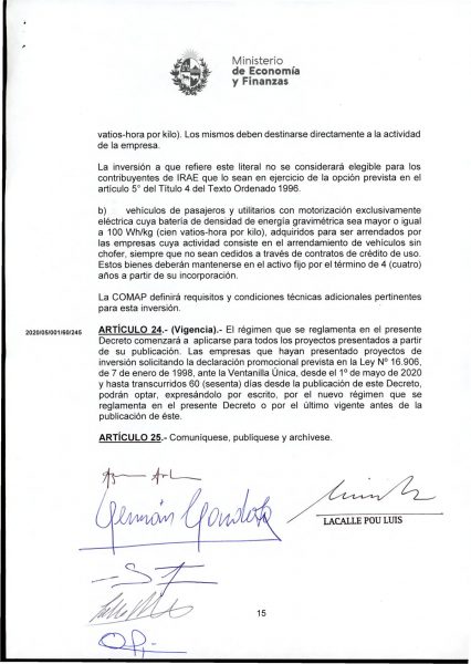 Hoja 15/15 del decreto MEF 172 de 30 de setiembre 2020